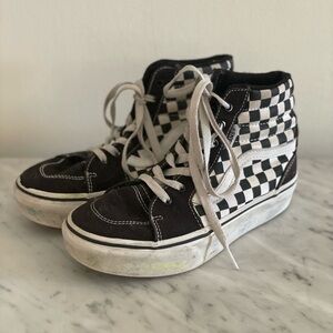 Kids Black and White Checkered High-Top Sneakers